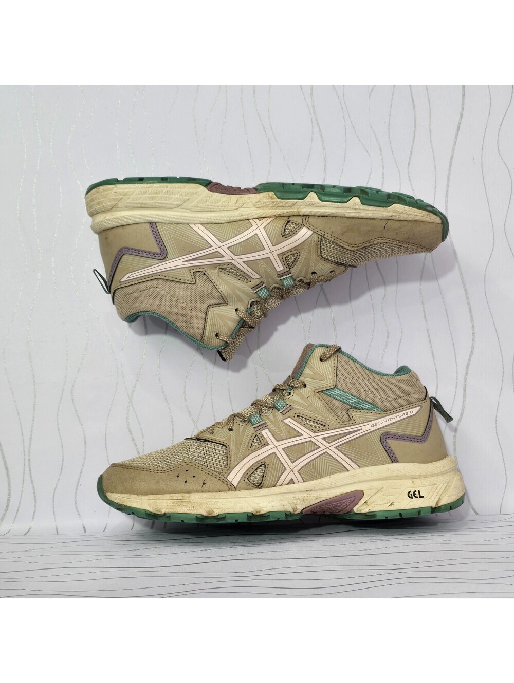 ASICS GEL Venture 8 MT Mid Hiking Shoes 1012A869 Women Size 8 Beige Green Trail